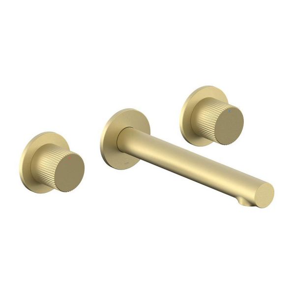 Vado Safari Satin Brass 3 Hole Leverless Wall Mounted Basin Mixer Tap for Low Pressure Systems