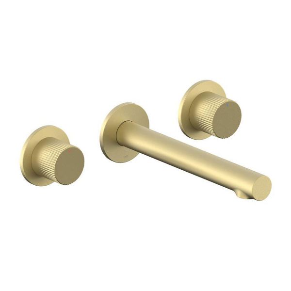 Vado Safari Satin Brass 3 Hole Leverless Wall Mounted Basin Mixer Tap