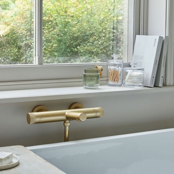 Vado Safari Satin Brass Leverless Wall Mounted Thermostatic Bath Shower Mixer Tap #3