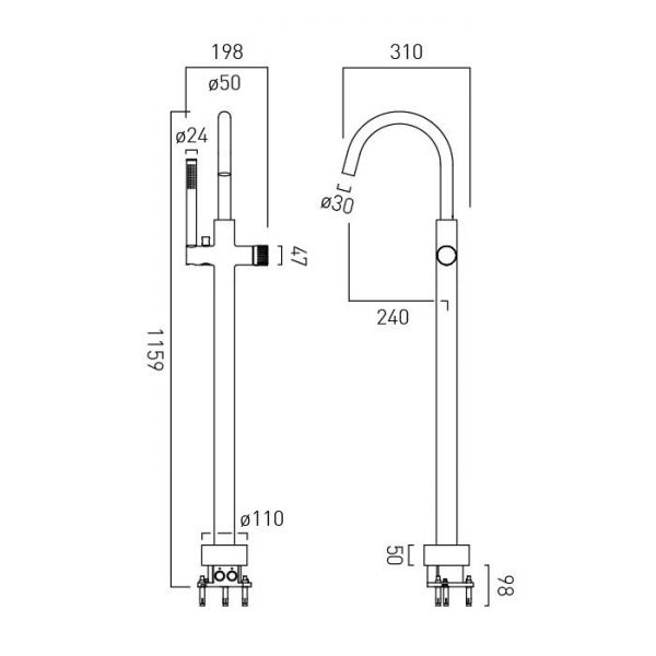 Vado Safari Chrome Floor Mounted Leverless Bath Shower Mixer Tap #2