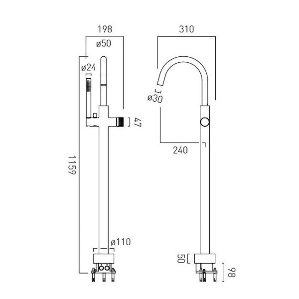 Vado Safari Matt Black Floor Mounted Leverless Bath Shower Mixer Tap #2
