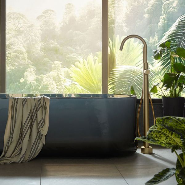 Vado Safari Satin Brass Floor Mounted Leverless Bath Shower Mixer Tap #2