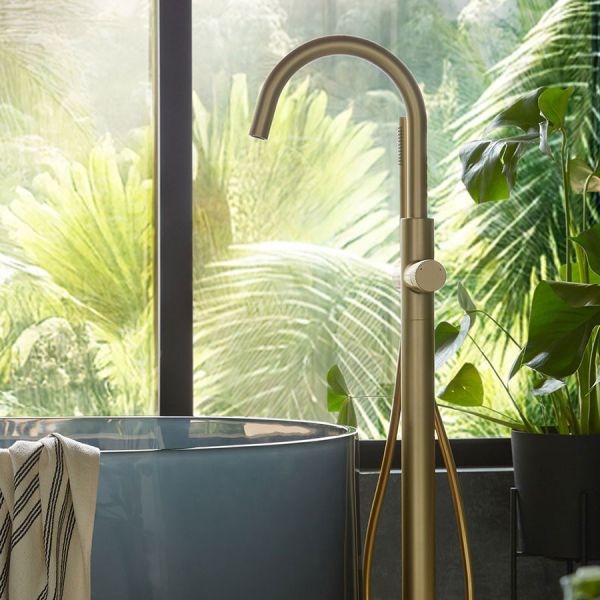 Vado Safari Satin Brass Floor Mounted Leverless Bath Shower Mixer Tap #3