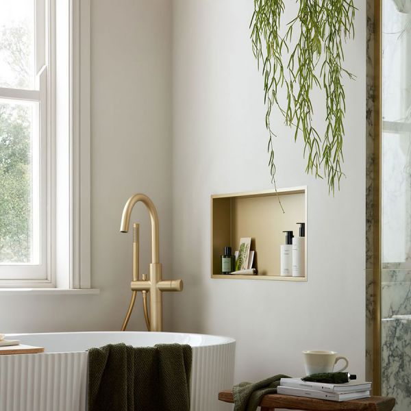 Vado Safari Satin Brass Floor Mounted Leverless Bath Shower Mixer Tap #4