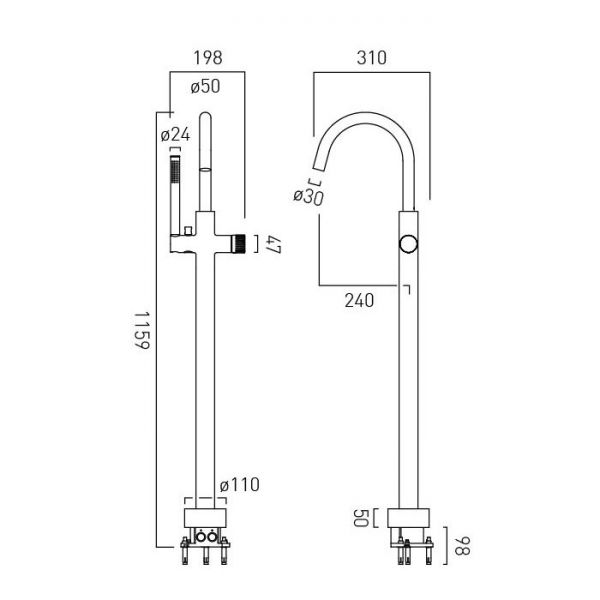 Vado Safari Satin Brass Floor Mounted Leverless Bath Shower Mixer Tap #5
