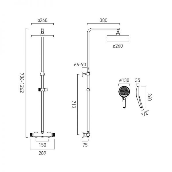 Vado Safari Round Matt Black Thermostatic Shower Column #2