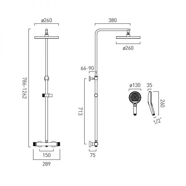 Vado Safari Round Pewter Thermostatic Shower Column #2