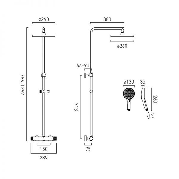 Vado Safari Round Satin Brass Thermostatic Shower Column #6