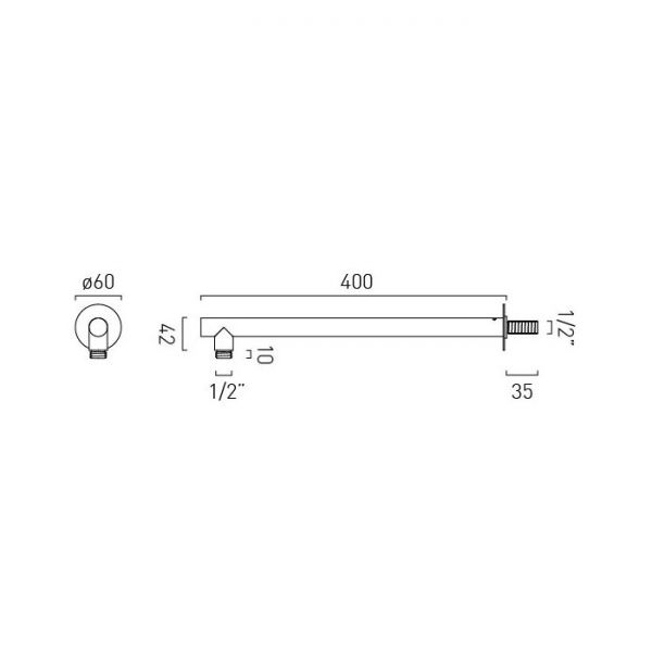 Vado Safari Chrome 400mm Wall Mounted Arm #2
