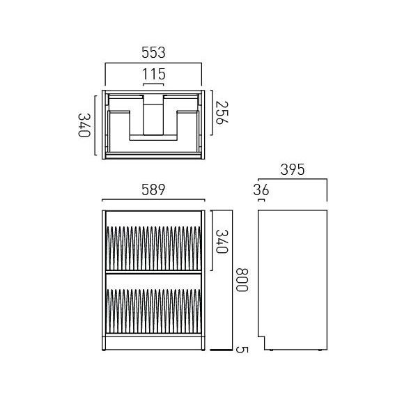 Vado Safari Floor Mounted Charcoal Grey Fluted Vanity Unit 600mm #2