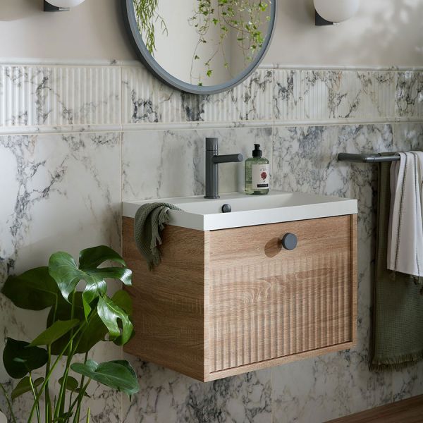 Vado Safari Wall Hung Natural Oak Fluted Vanity Unit 600mm #3