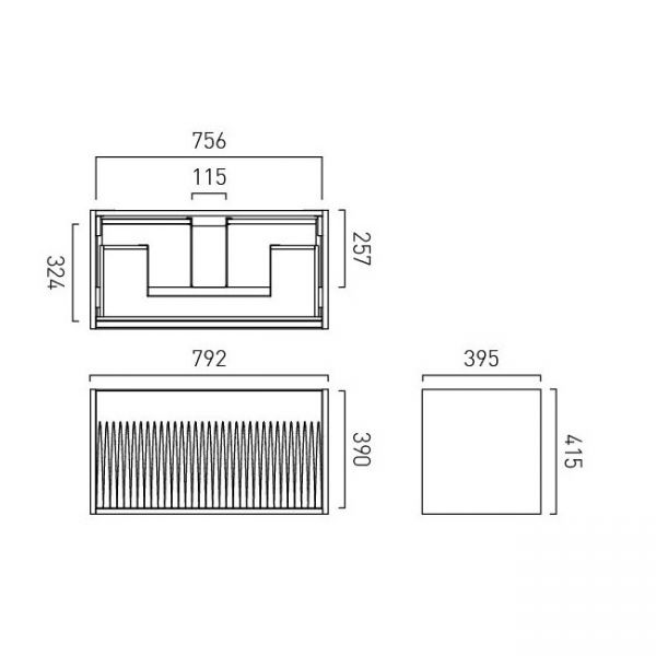 Vado Safari Wall Hung Arctic White Fluted Vanity Unit 800mm #2