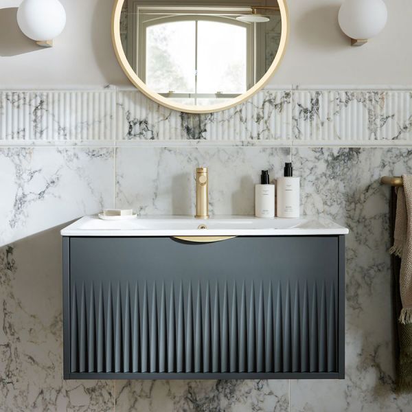 Vado Safari Wall Hung Charcoal Grey Fluted Vanity Unit 800mm #3