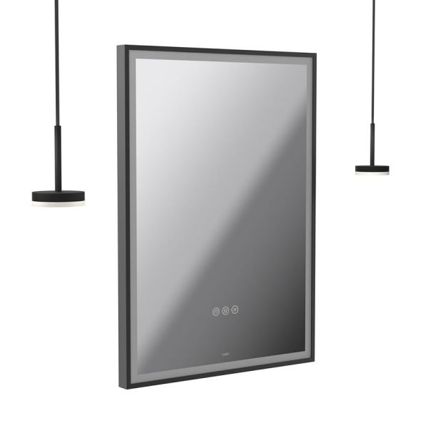 Vado Safari Matt Black 500 x 700mm LED Rectangular Bathroom Mirror and Disc Style Pendant Lights Package