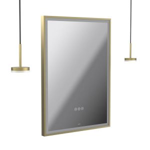 Vado Safari Satin Brass 500 x 700mm LED Rectangular Bathroom Mirror and Disc Style Pendant Lights Package