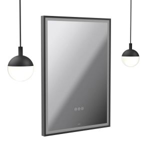Vado Safari Matt Black 500 x 700mm LED Rectangular Bathroom Mirror and Pendant Lights Package