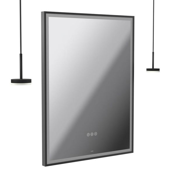 Vado Safari Matt Black 600 x 800mm LED Rectangular Bathroom Mirror and Disc Style Pendant Lights Package