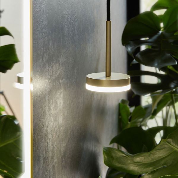 Vado Safari Satin Brass 600 x 800mm LED Rectangular Bathroom Mirror and Disc Style Pendant Lights Package #3