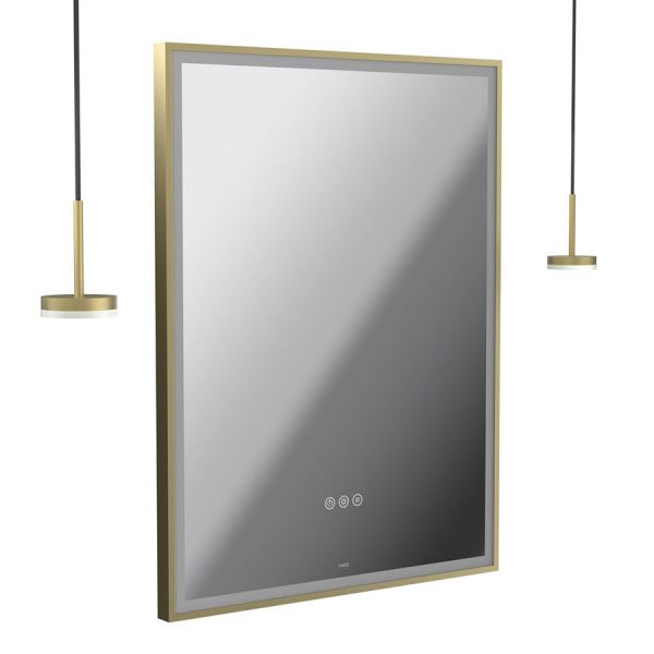 Vado Safari Satin Brass 600 x 800mm LED Rectangular Bathroom Mirror and Disc Style Pendant Lights Package