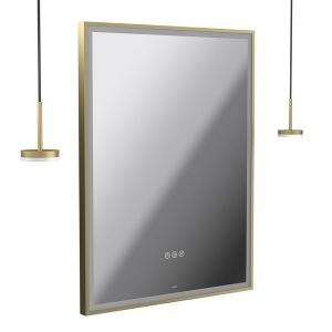 Vado Safari Satin Brass 600 x 800mm LED Rectangular Bathroom Mirror and Disc Style Pendant Lights Package