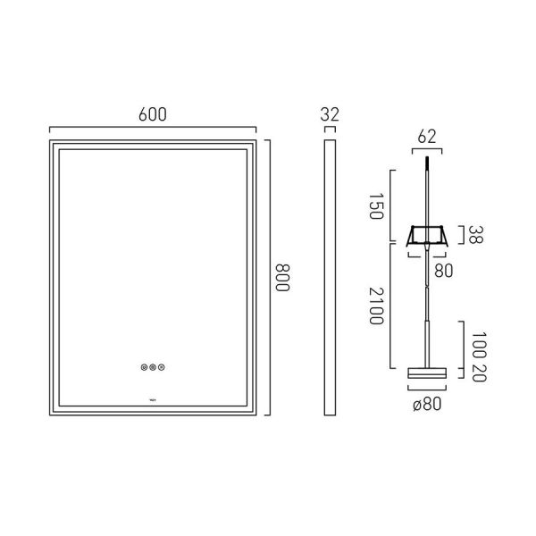 Vado Safari Chrome 600 x 800mm LED Rectangular Bathroom Mirror and Disc Style Pendant Lights Package #3