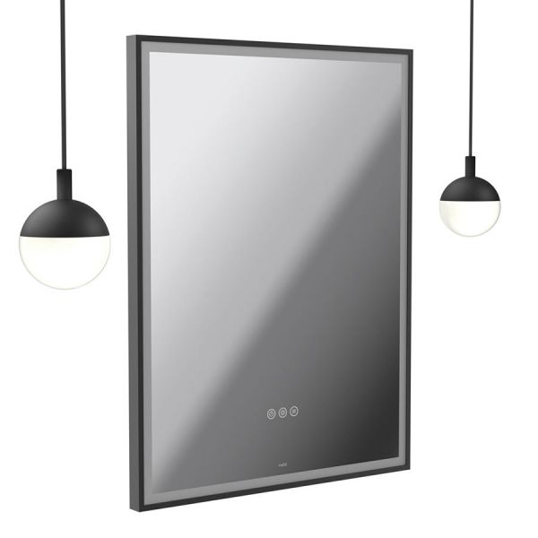 Vado Safari Matt Black 600 x 800mm LED Rectangular Bathroom Mirror and Pendant Lights Package