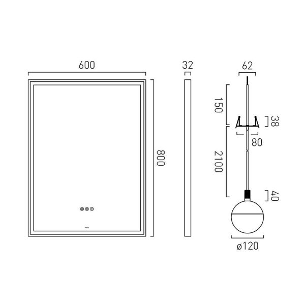 Vado Safari Chrome 600 x 800mm LED Rectangular Bathroom Mirror and Pendant Lights Package #3