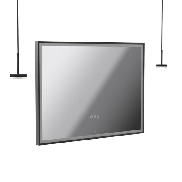 Vado Safari Matt Black 800 x 600mm LED Landscape Rectangular Bathroom Mirror and Disc Style Pendant Lights Package