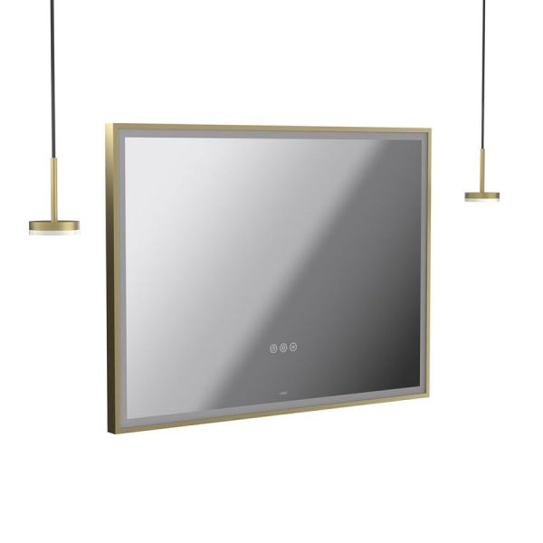 Vado Safari Satin Brass 800 x 600mm LED Landscape Rectangular Bathroom Mirror and Disk Style Pendant Lights Package