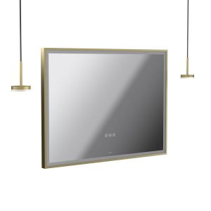 Vado Safari Satin Brass 800 x 600mm LED Landscape Rectangular Bathroom Mirror and Disk Style Pendant Lights Package