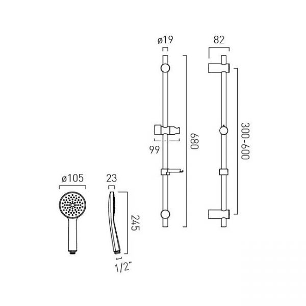 Vado Safari Matt Black Round Slider Rail Shower Kit #2