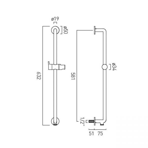 Vado Safari Chrome Levered Slide Rail with Integrated Outlet #2