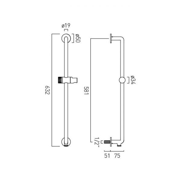 Vado Safari Chrome Leverless Slide Rail with Integrated Outlet #2