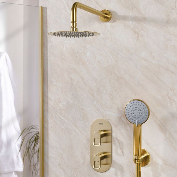 Bristan Saffron Brushed Brass 2 Outlet Shower Pack with Overhead Shower and Handset #2
