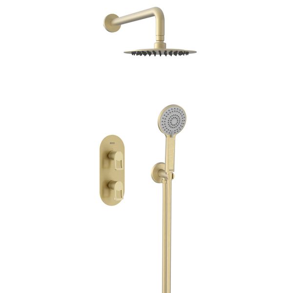 Bristan Saffron Brushed Brass 2 Outlet Shower Pack with Overhead Shower and Handset