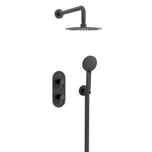Bristan Saffron Matt Black 2 Outlet Shower Pack with Overhead Shower and Handset