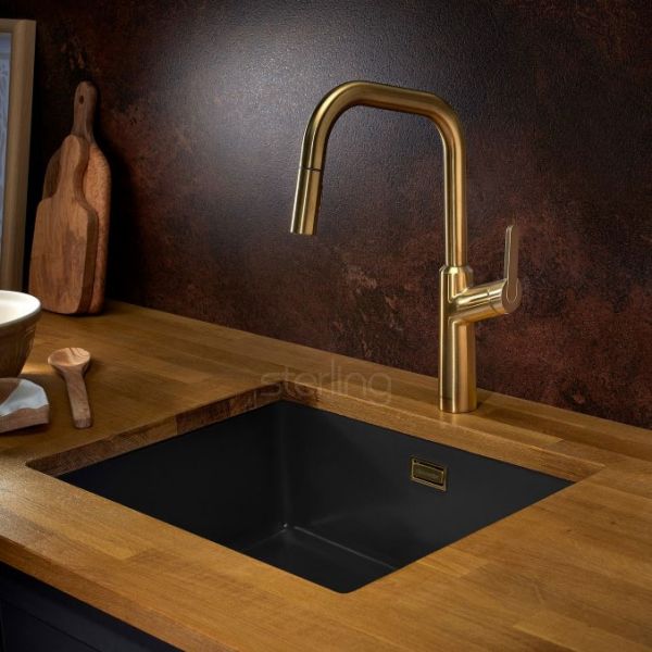 Clearwater Santor Single Lever Brushed Brass Pull Out Monobloc Kitchen Sink Mixer Tap #2