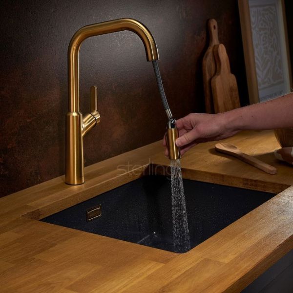 Clearwater Santor Single Lever Brushed Brass Pull Out Monobloc Kitchen Sink Mixer Tap #3