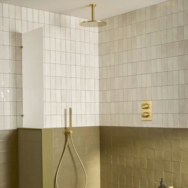 Tavistock Cohort Brushed Brass Concealed Two Outlet Shower Kit with Ceiling Mounted Shower Head #2