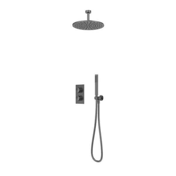 Tavistock Cohort Gunmetal Concealed Two Outlet Shower Kit with Ceiling Mounted Shower Head