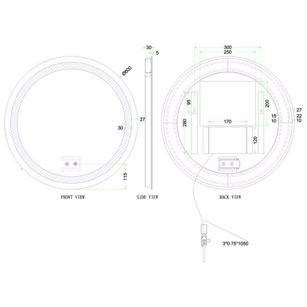 Britton Shoreditch 600mm Circular Illuminated  Bathroom Mirror #2