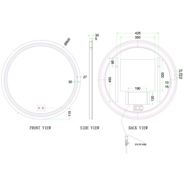 Britton Shoreditch 800mm Circular Illuminated  Bathroom Mirror #2