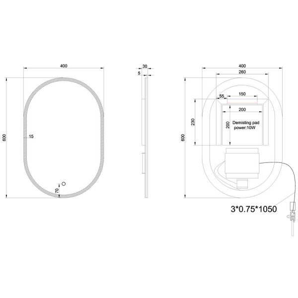 Britton Shoreditch 400 x 600mm Oblong Illuminated Bathroom Mirror #2