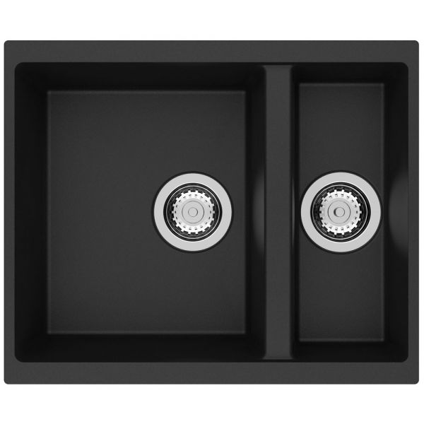 Clearwater Siena 1.5 One and a Half Bowl Undermount Nero Granite Kitchen Sink 555 x 460