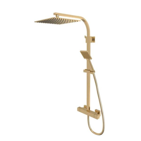 Tavistock Index Brushed Brass Exposed Thermostatic Two Outlet Riser Rail Shower Kit