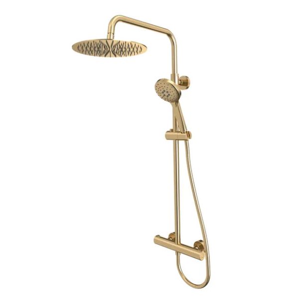 Tavistock Quantum Brushed Brass Exposed Thermostatic Two Outlet Slide Rail Shower Kit