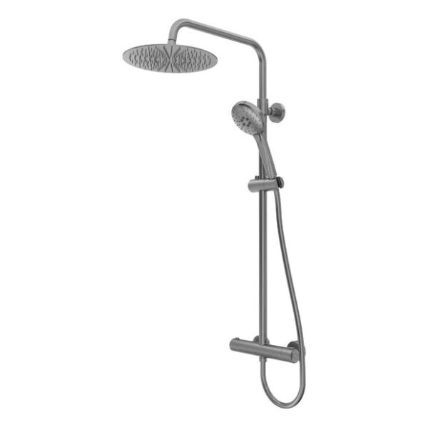 Tavistock Quantum Gunmetal Exposed Thermostatic Two Outlet Slide Rail Shower Kit