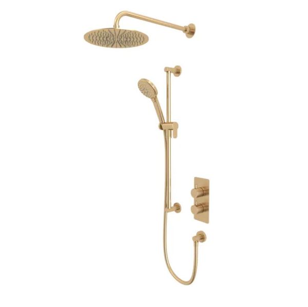 Tavistock Quantum Brushed Brass Concealed Thermostatic Two Outlet Shower Kit