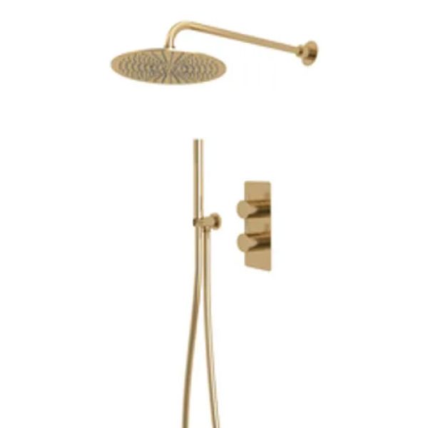 Tavistock Quantum Brushed Brass Concealed Thermostatic Two Outlet Shower Kit with Handset