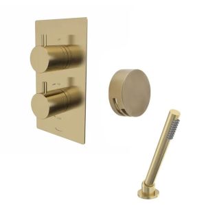 Tavistock Quantum Brushed Brass Concealed Thermostatic Two Outlet Bath Filler and Shower Handset